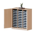 ErgoTray Schrank, 3reihig, 3 OH, zweitürig, mit 30 flachen Boxen, B/H/T 104,5x118x50cm 